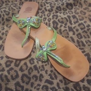Yellow Box Dragon Fly Rhinestone sandals